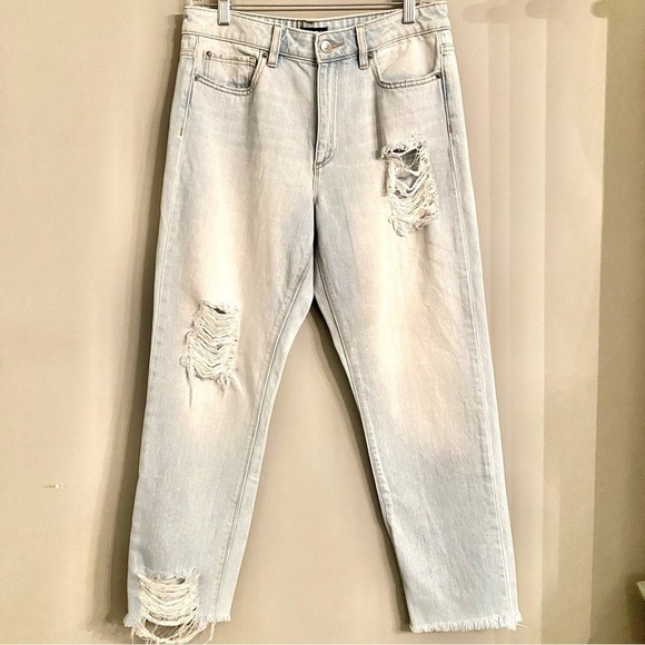 1. State Straight Leg Distressed Light Wash Jeans - Picture 1 of 9